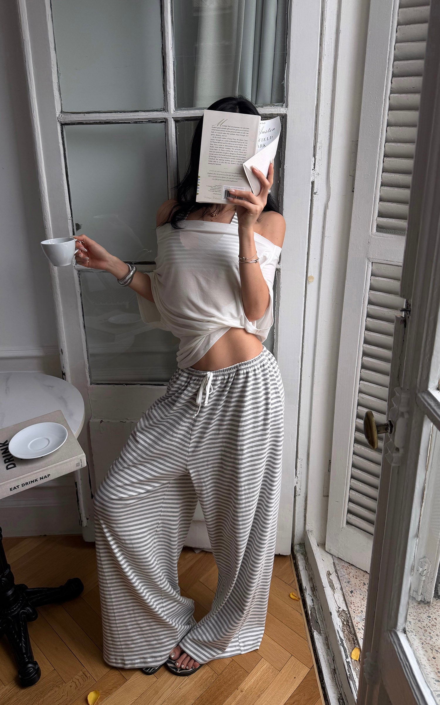 ROVENTE Striped Lounge Wide-Leg Pants