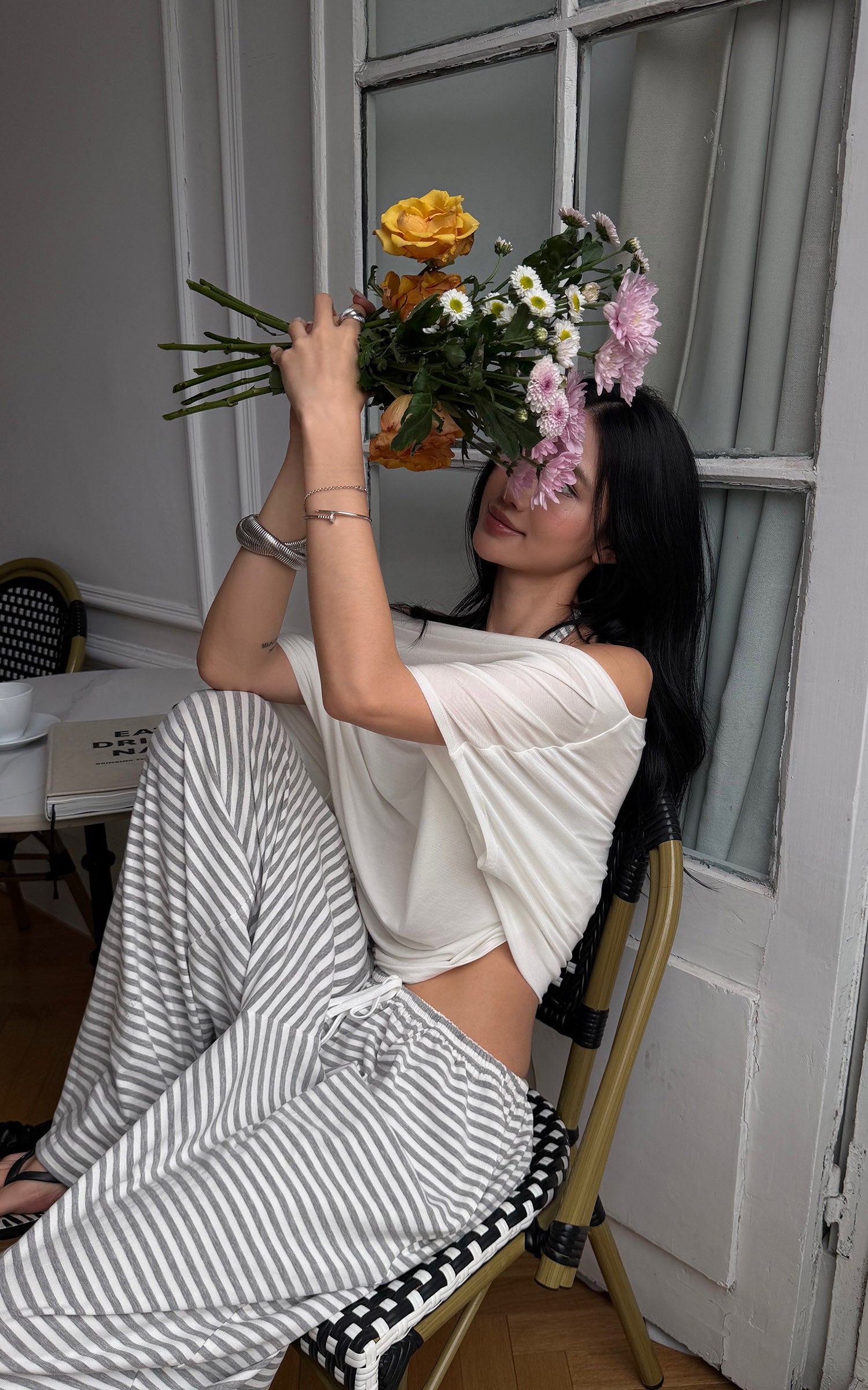 ROVENTE Striped Lounge Wide-Leg Pants