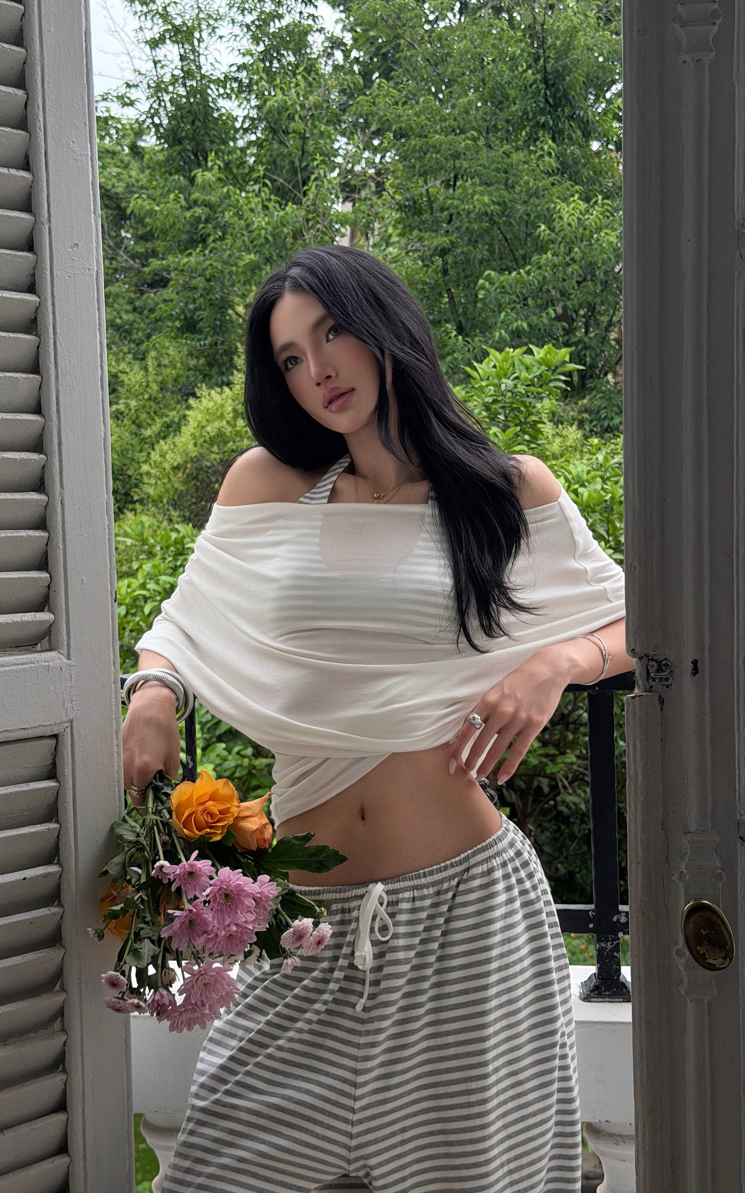 ROVENTE Striped Lounge Wide-Leg Pants