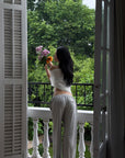 ROVENTE Striped Lounge Wide-Leg Pants