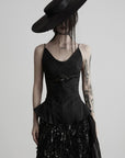 DOINDULGE PU V-Neck Peplum Corset Top