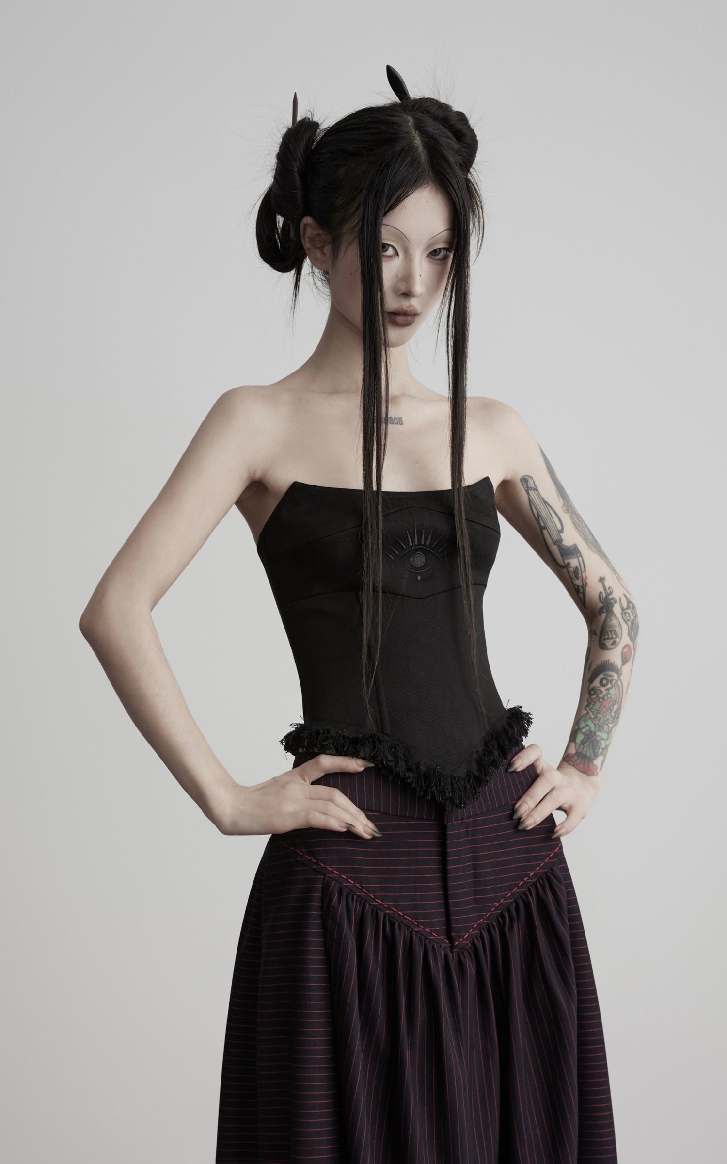 DOINDULGE Strapless Embroidered Fringe Corset Top