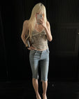 Rase le sol Vintage Washed Mid-Length Denim Pants