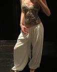 Rase le sol White Draped Wide-Leg Drawstring Pants