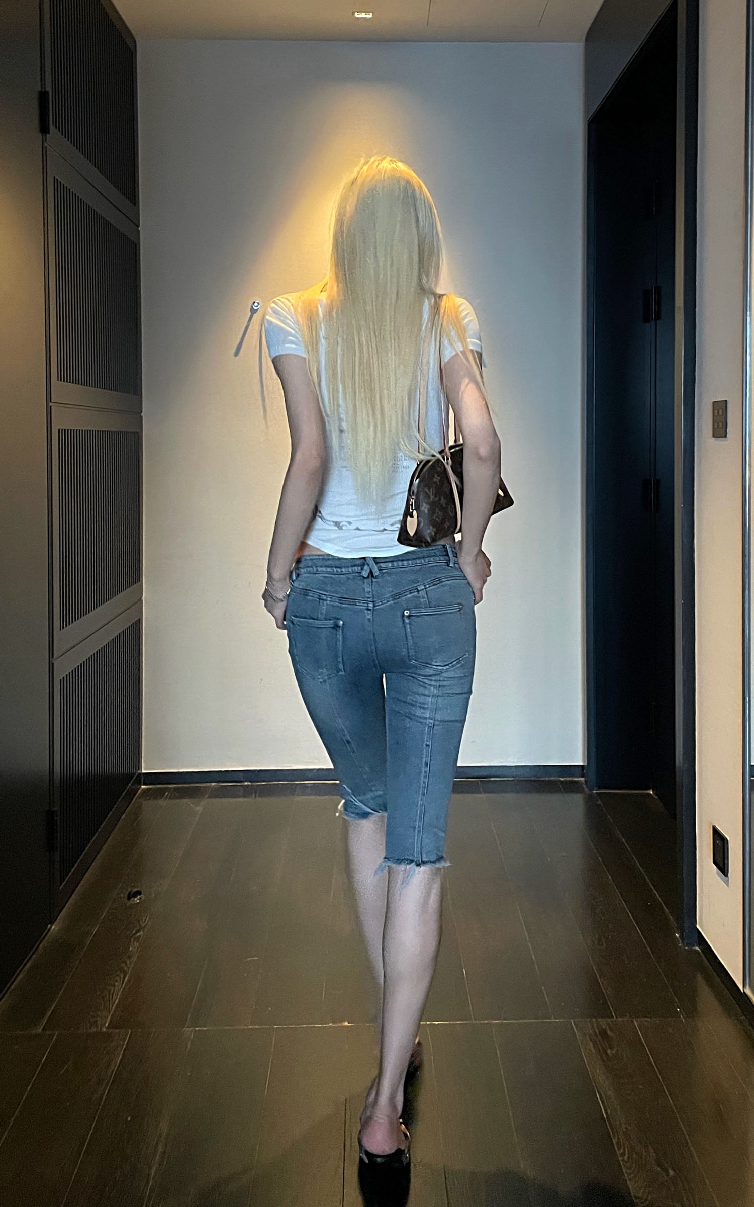 Rase le sol Vintage Washed Mid-Length Denim Pants