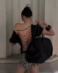ROVENTE Beaded Open Back Draped Top
