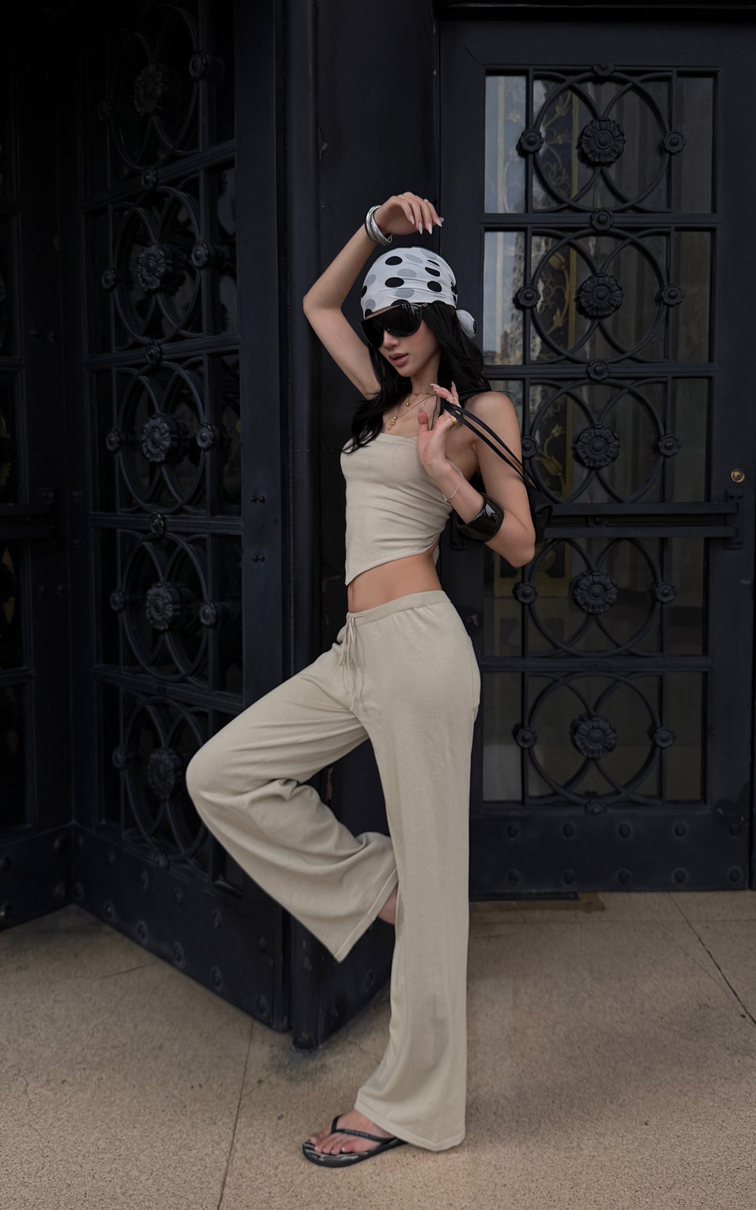 ROVENTE Open-Back Tube Top &amp; Wide-Leg Pants Set