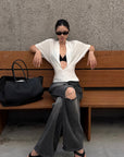 ROVENTE Distressed Washed Wide-Leg Denim Pants