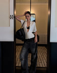 ROVENTE Distressed Washed Wide-Leg Denim Pants
