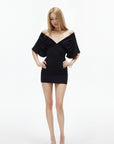 IAMXIAA Draped Deep V-Neck Top & Bodycon Mini Skirt Two-Piece Set