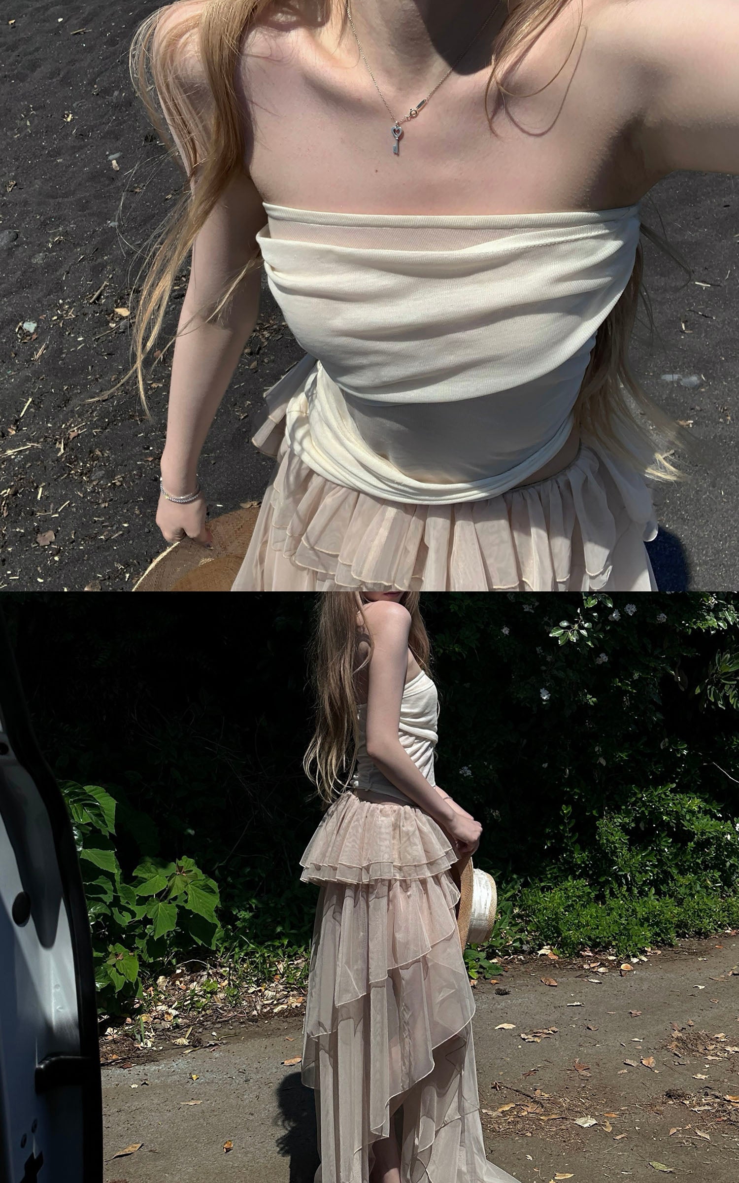 Rase le sol Draped Tube Top &amp; Layered Tulle Skirt Set