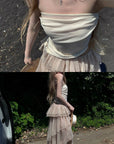 Rase le sol Draped Tube Top & Layered Tulle Skirt Set