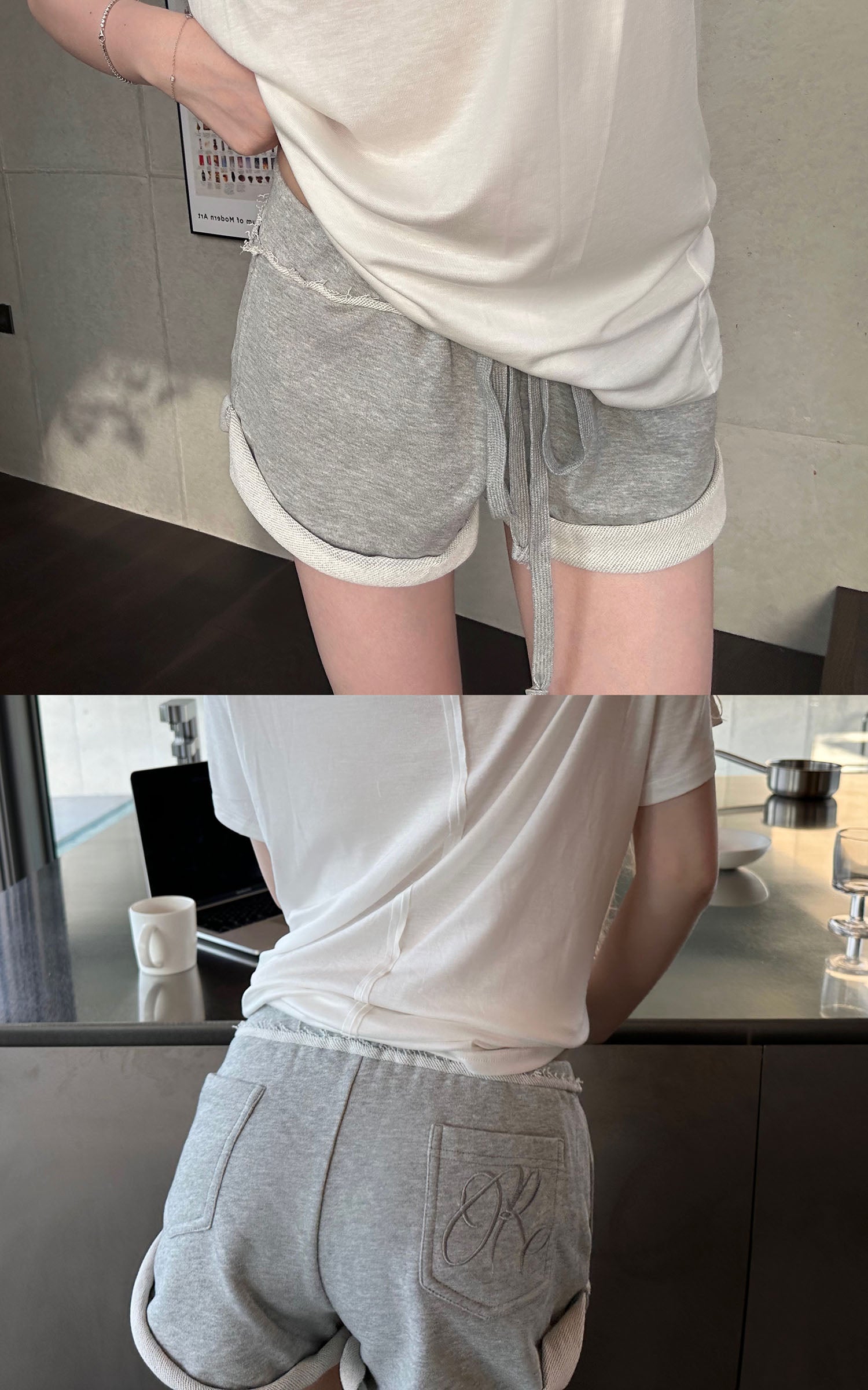 Rase le sol Raw-Edge Terry Cotton Rolled-Hem Shorts