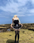 Rase le sol Cross-Laced Ruffle Strapless Top & Layered Lace Mini Skirt Set