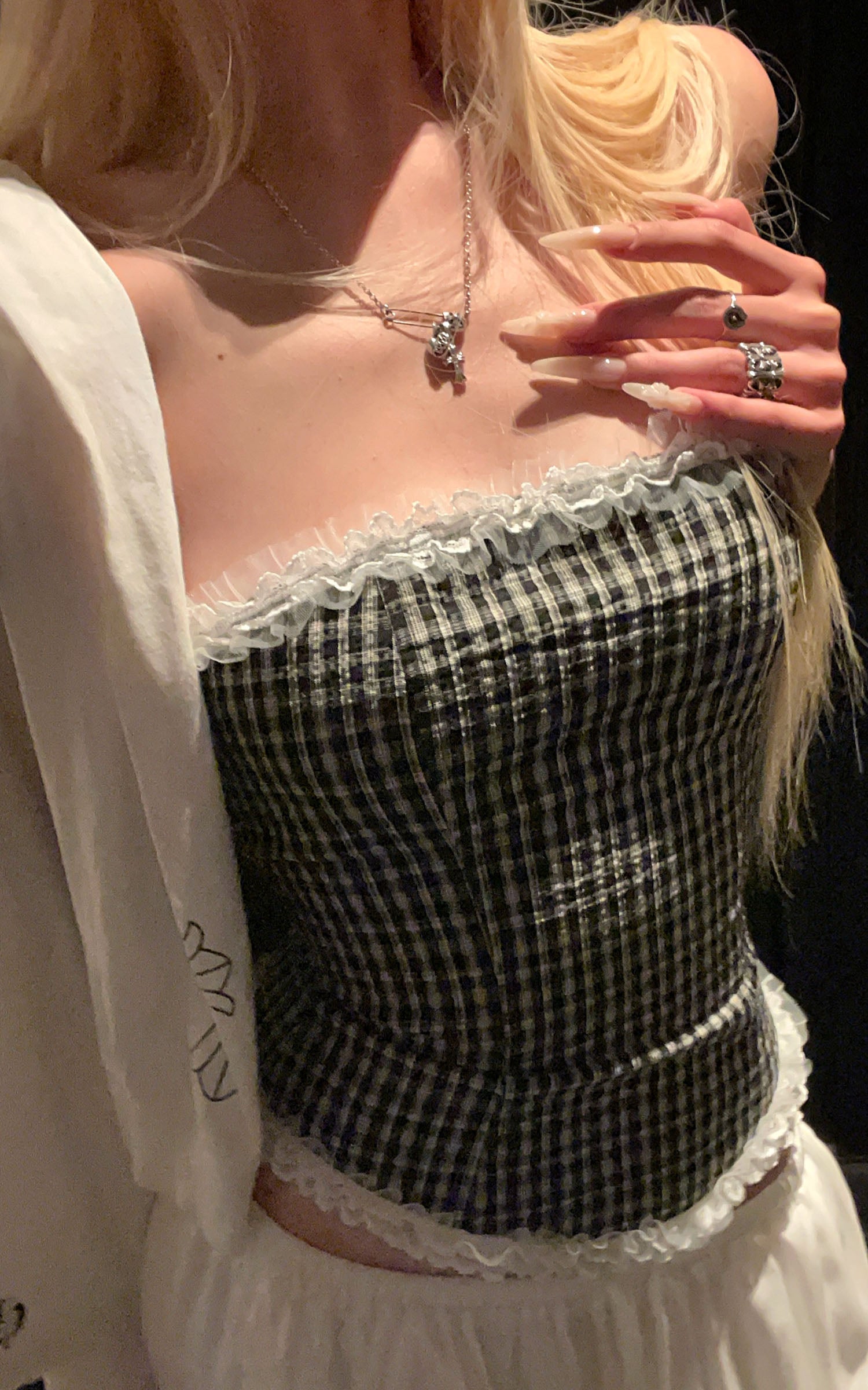 Rase le sol Black &amp; White Gingham Structured Strapless Corset Top