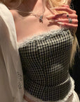 Rase le sol Black & White Gingham Structured Strapless Corset Top