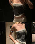 Rase le sol Black & White Gingham Structured Strapless Corset Top