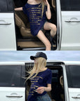 Rase le sol Navy Oversized Graphic T-Shirt with Gold Print