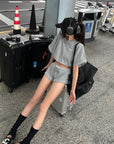 WARDEN EDGE Waffle Texture Cropped Oversized Tee