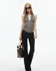 IAMXIAA Deep Plunge Striped Halter Top