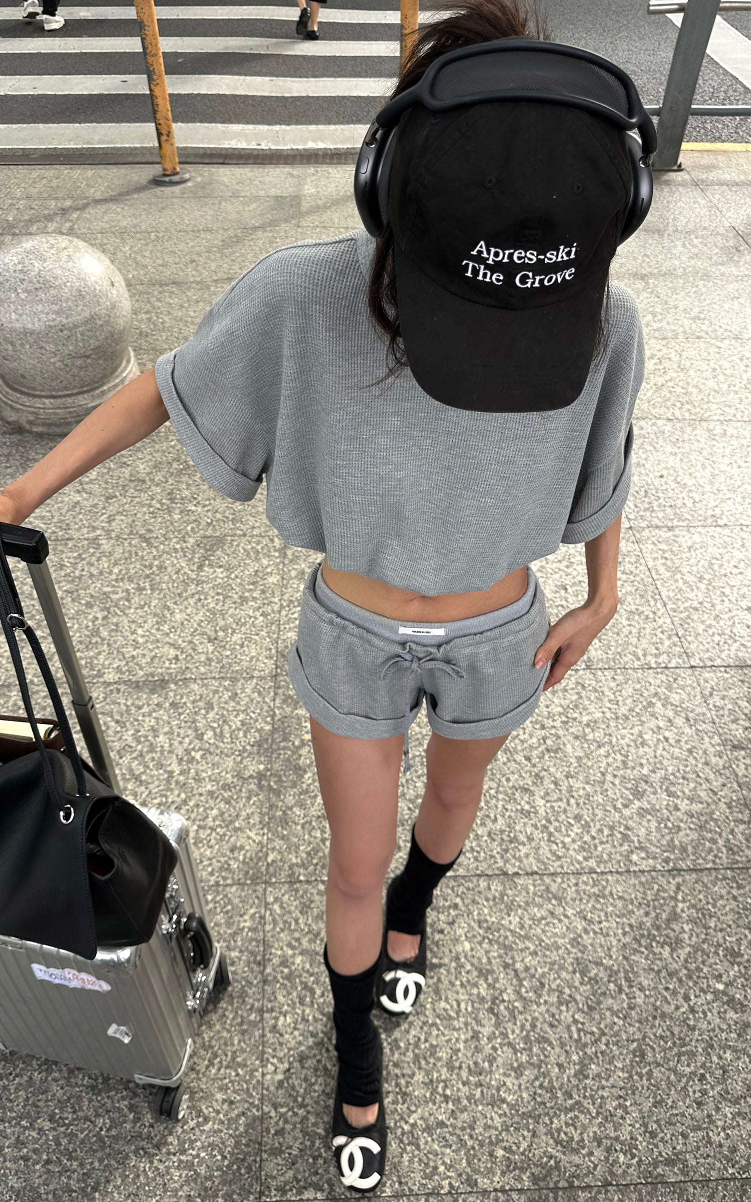 WARDEN EDGE Waffle Texture Cropped Oversized Tee
