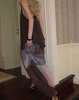 0122stepll Sheer Printed Draped Maxi Skirt