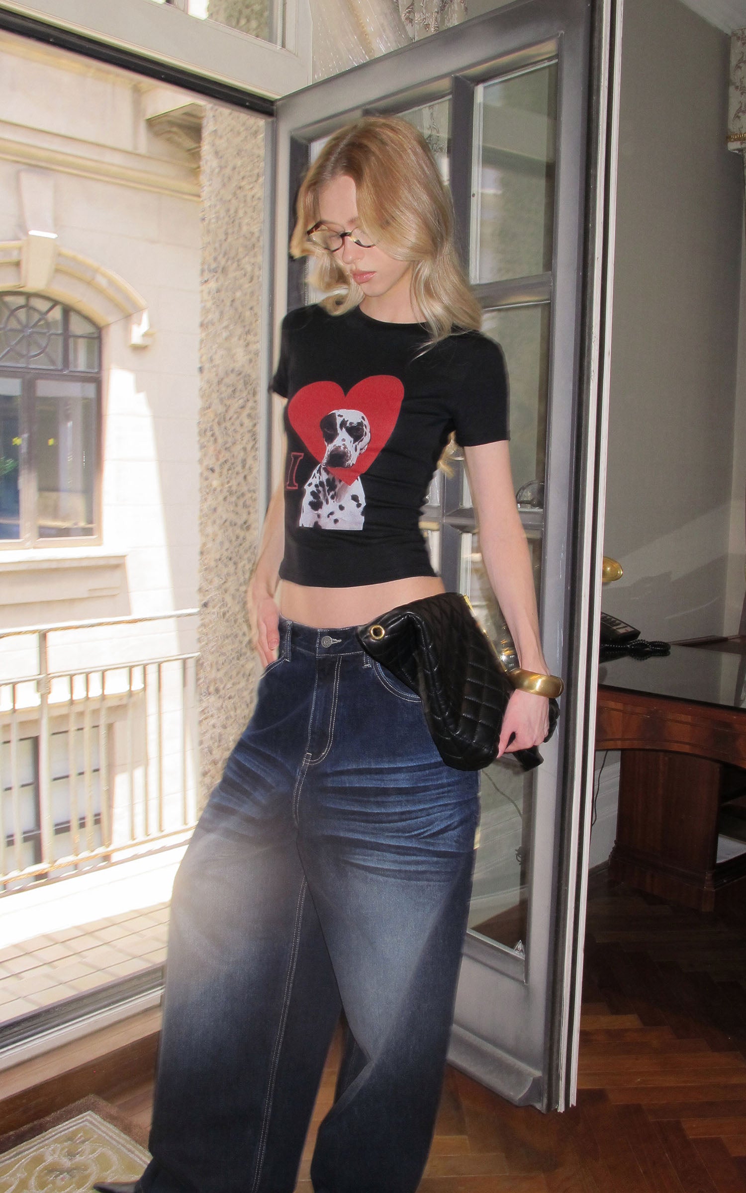 0122stepll Dalmatian Heart Graphic Baby Tee