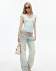 IAMXIAA Soft Stretch V-Neck Body-Hugging Cap Sleeve Top