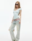 IAMXIAA Soft Stretch V-Neck Body-Hugging Cap Sleeve Top