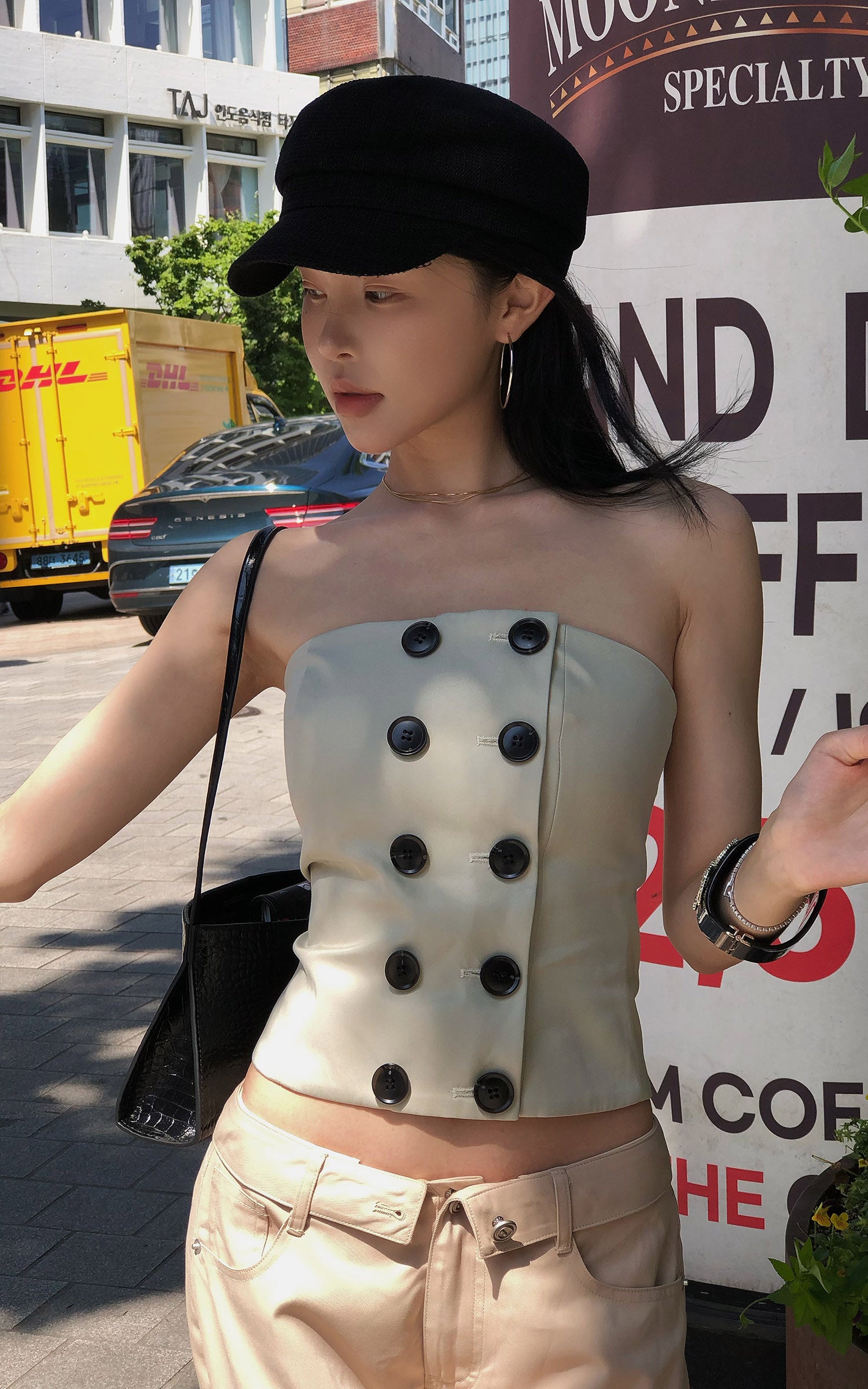 Hydrae Double-Breasted Strapless Corset Tube Top