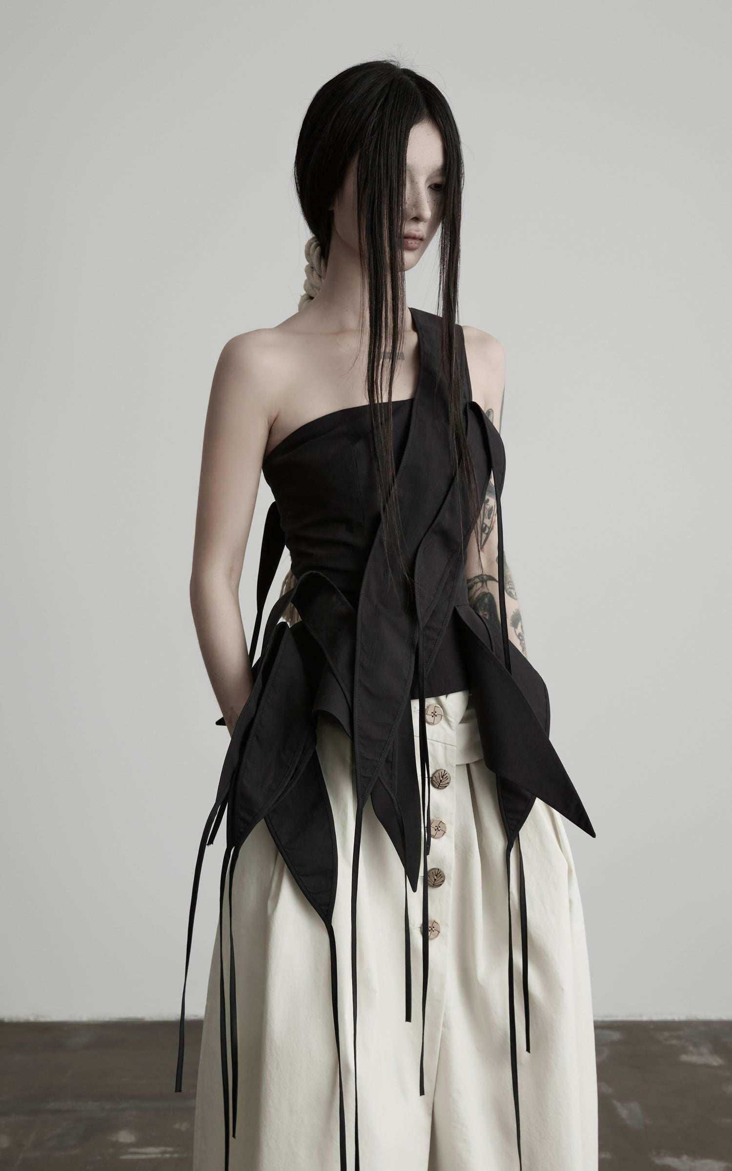 DOINDULGE One-Shoulder Asymmetric Sculptural Corset Top