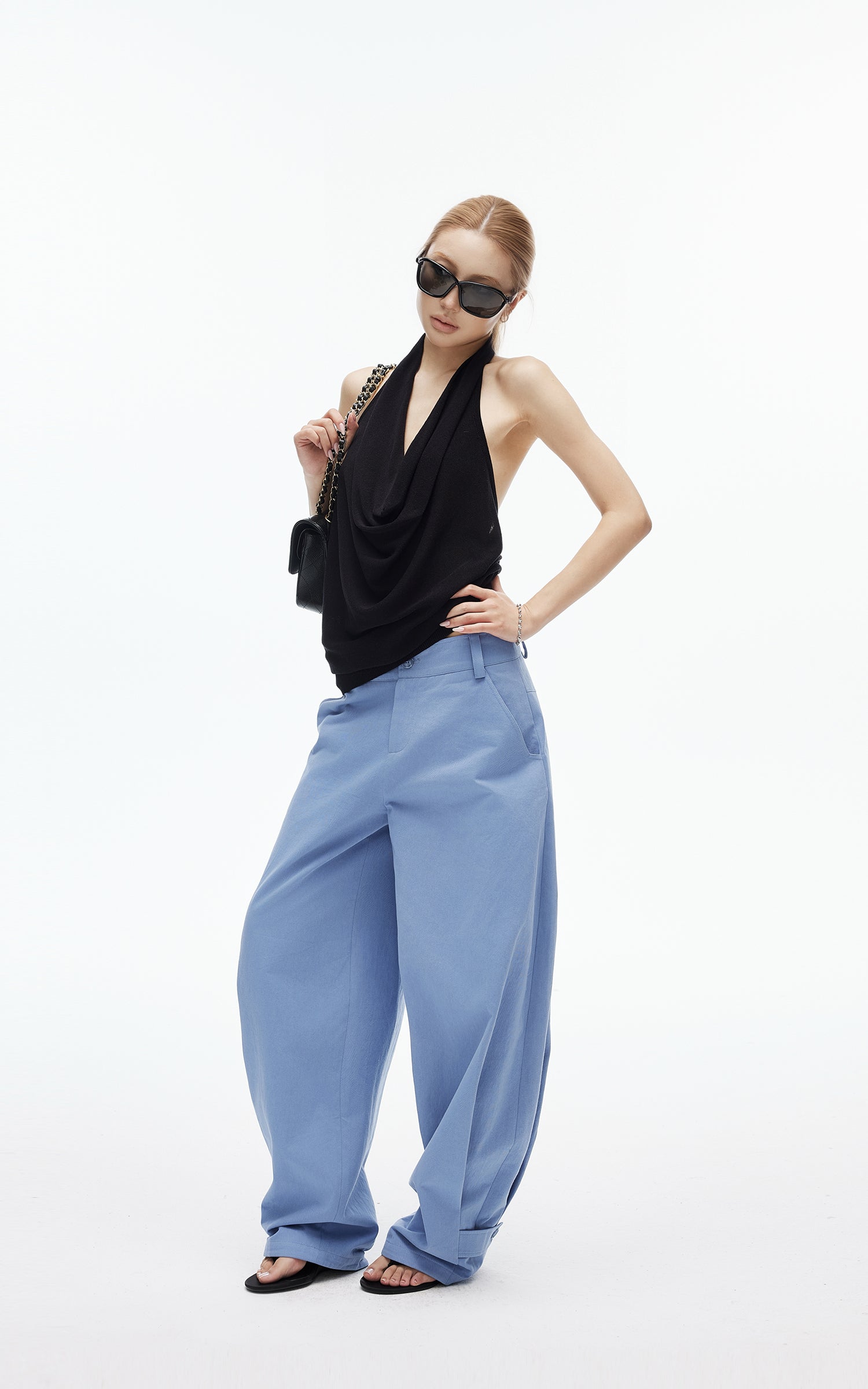 IAMXIAA Adjustable Hem Balloon Wide-Leg Pants