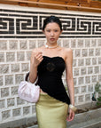 Hydrae Strapless Lace Panel Asymmetric Hem Top