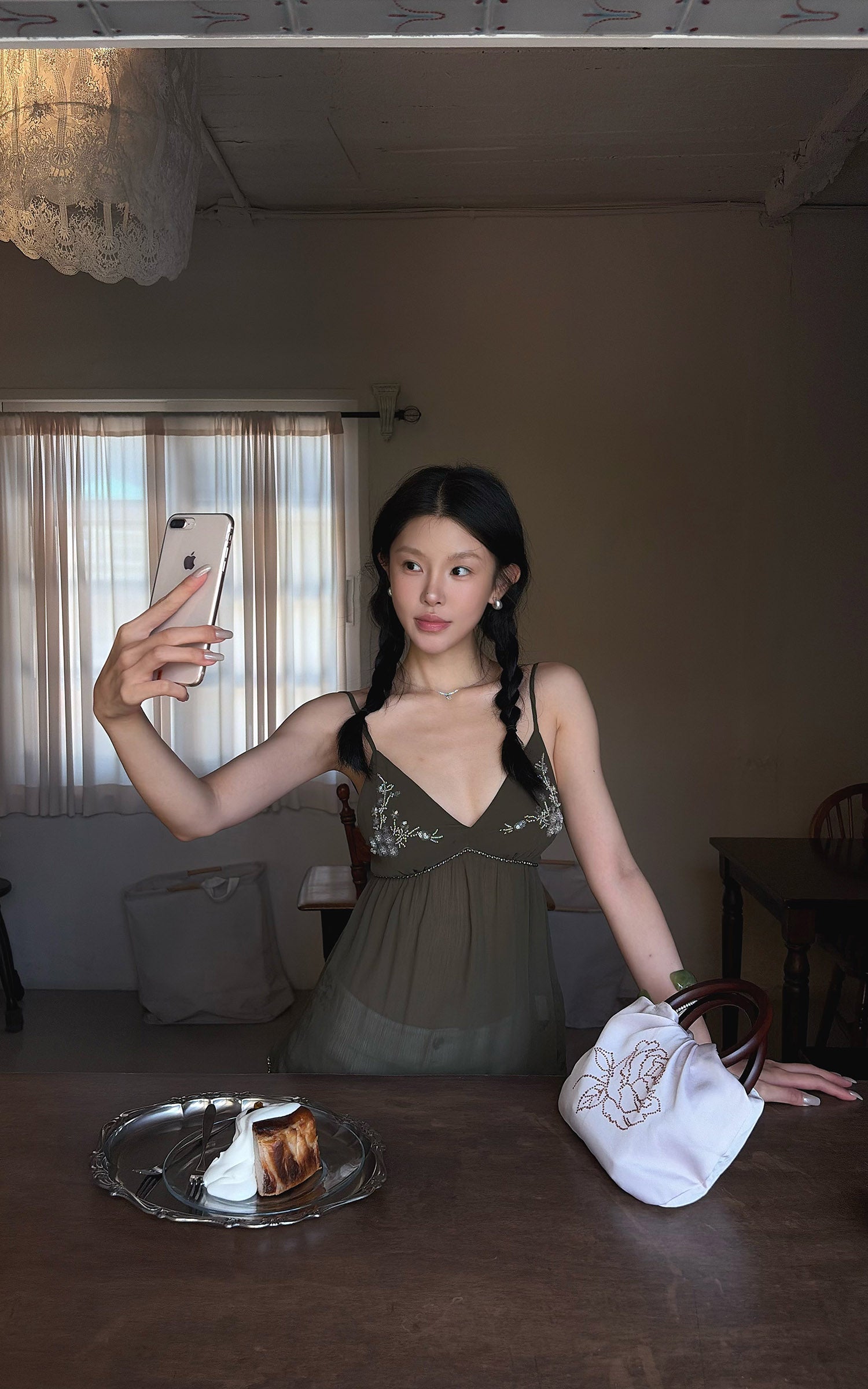 Hydrae Embroidered Sheer Babydoll Cami Top