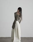 DOINDULGE High Waist Pleated Wrap Maxi Skirt