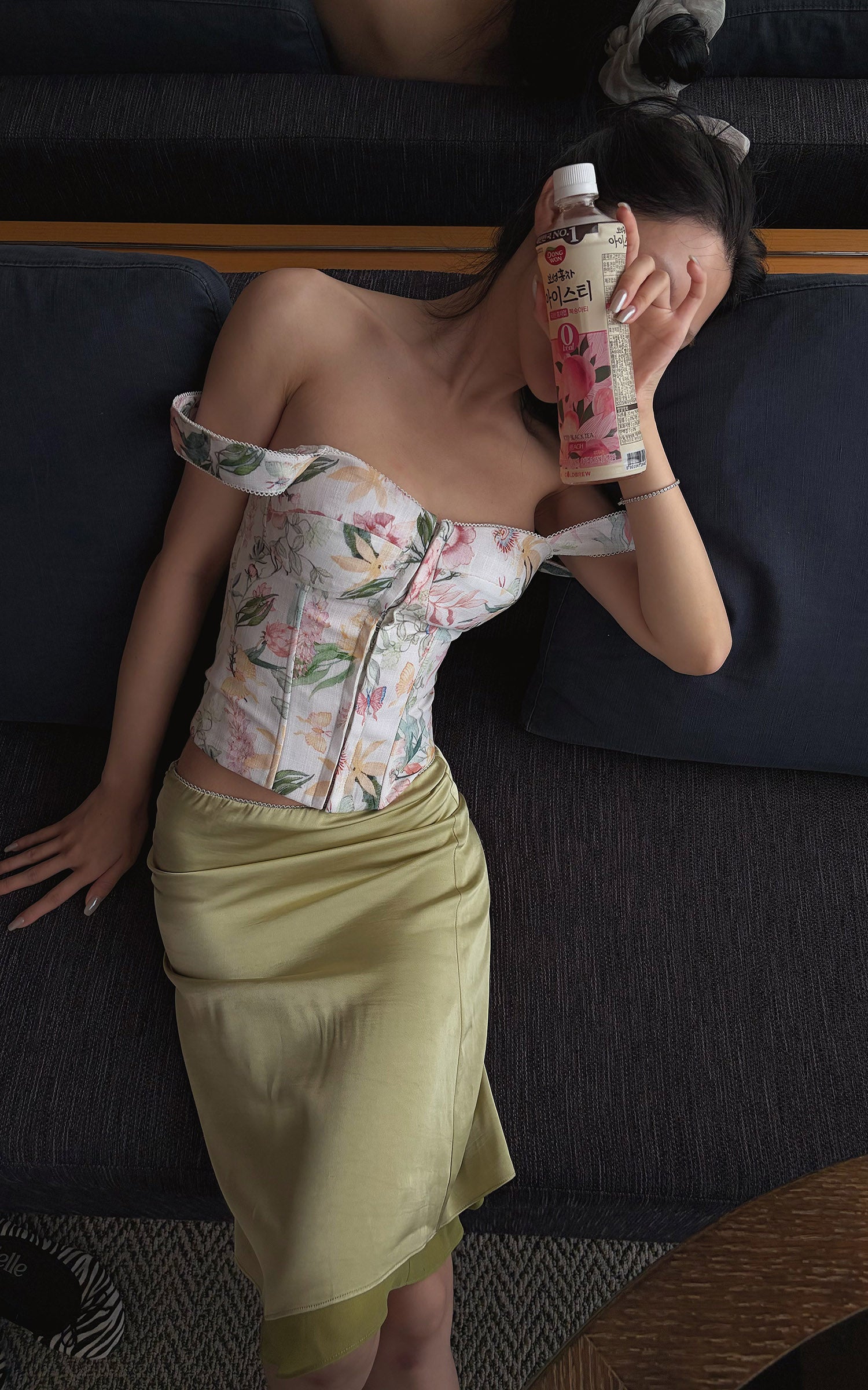 Hydrae Floral Off-Shoulder Lace-Up Corset Top