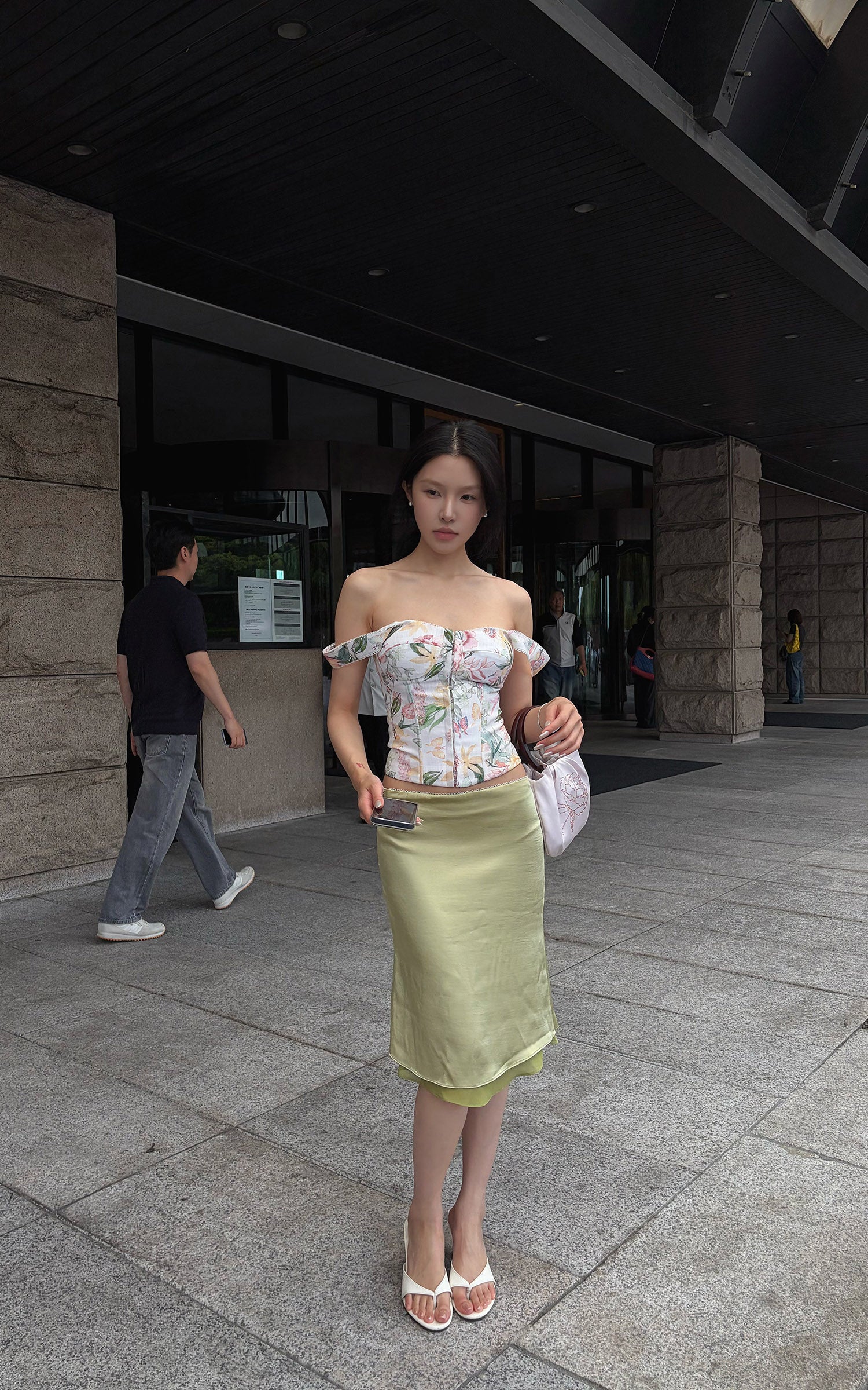 Hydrae Floral Off-Shoulder Lace-Up Corset Top