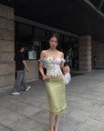 Hydrae Floral Off-Shoulder Lace-Up Corset Top