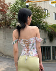 Hydrae Floral Off-Shoulder Lace-Up Corset Top