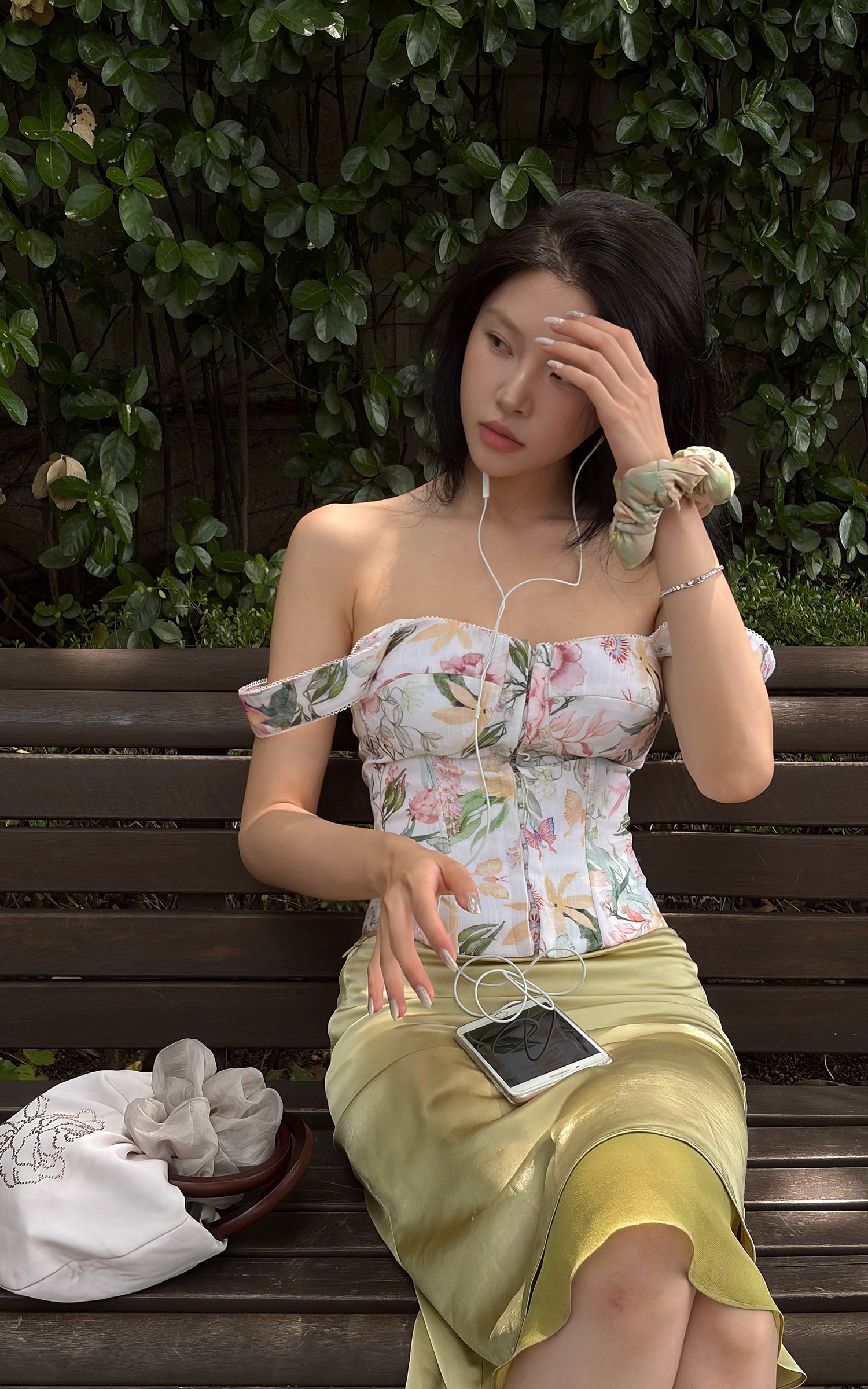 Hydrae Floral Off-Shoulder Lace-Up Corset Top