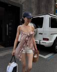 Hydrae Sheer Striped Ruffle Asymmetric Cami Top