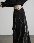 DOINDULGE Low-Rise Frayed Denim Maxi Skirt