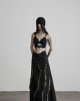 DOINDULGE Low-Rise Frayed Denim Maxi Skirt