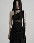 DOINDULGE One-Shoulder Sheer Draped Mini Dress