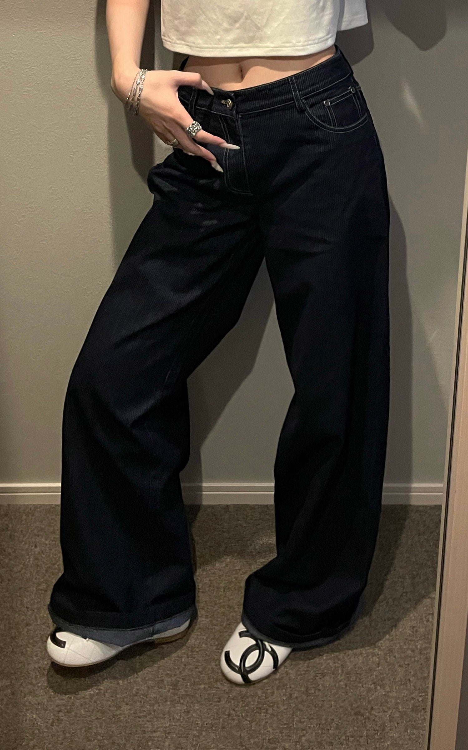 Rase le sol Pantalon en denim à jambe large sculptée