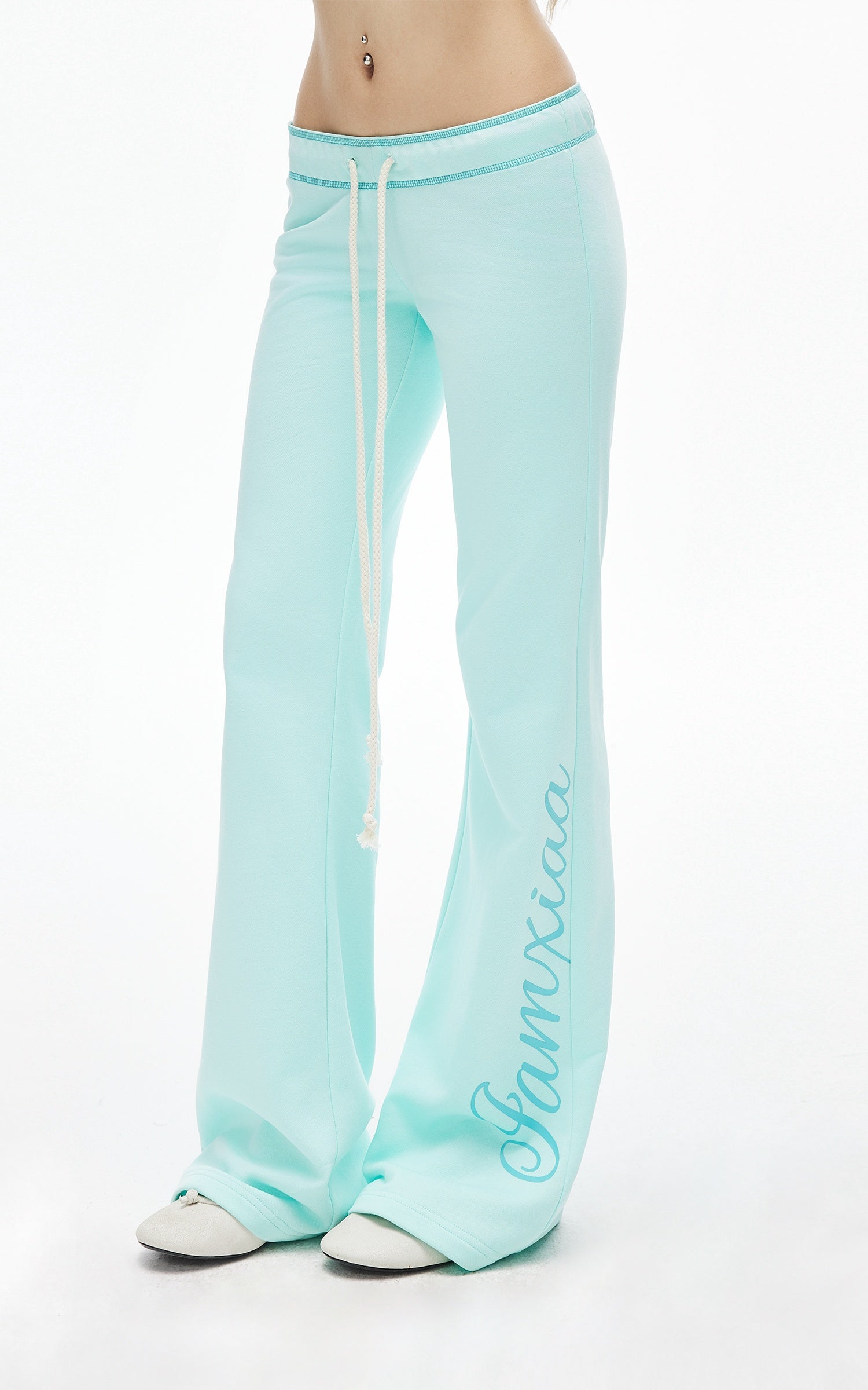 IAMXIAA Mint Script Logo Low-Rise Flared Pants