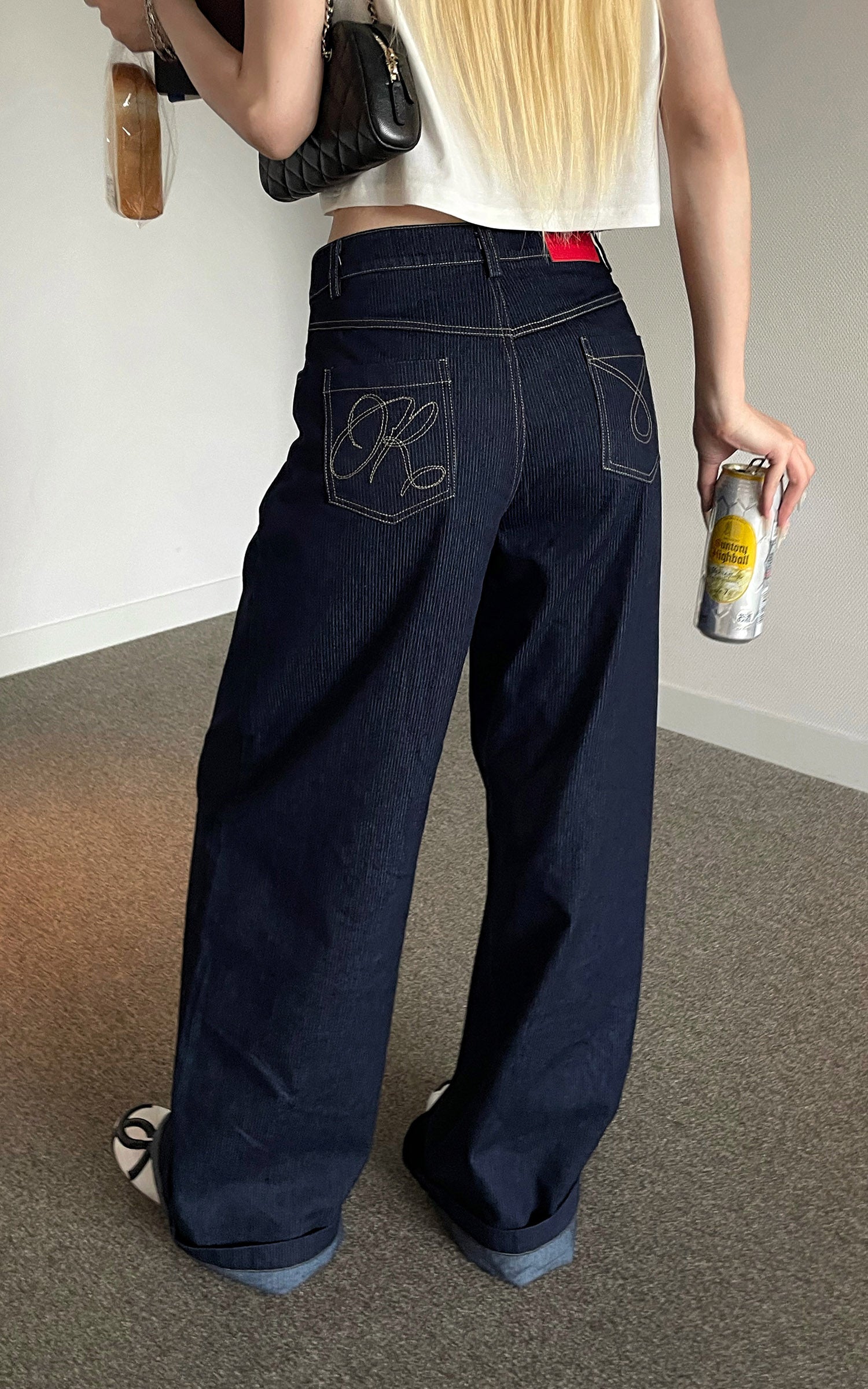 Rase le sol Pantalon en denim à jambe large sculptée