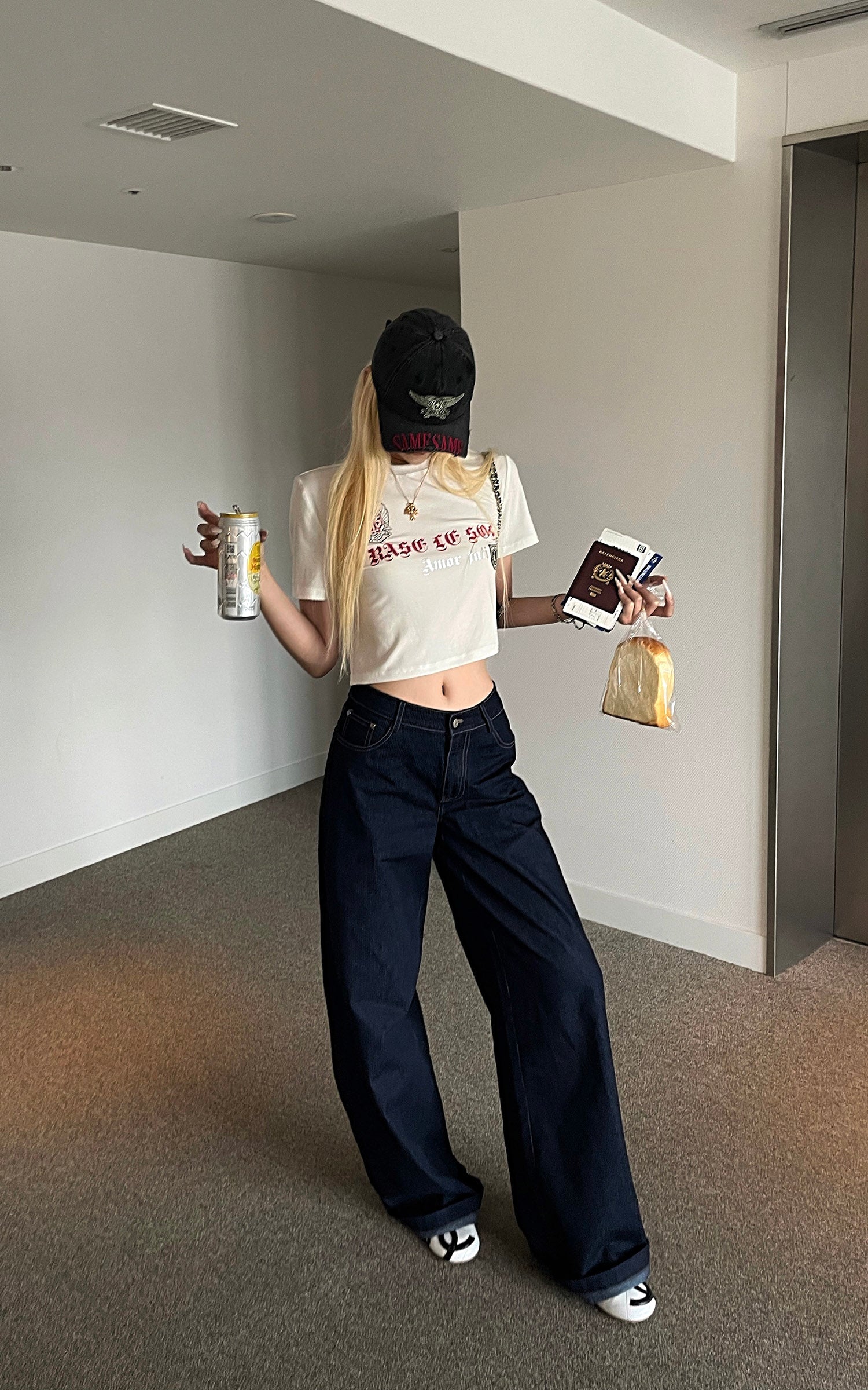 Rase le sol Pantalon en denim à jambe large sculptée