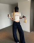 Rase le sol Pantalon en denim à jambe large sculptée