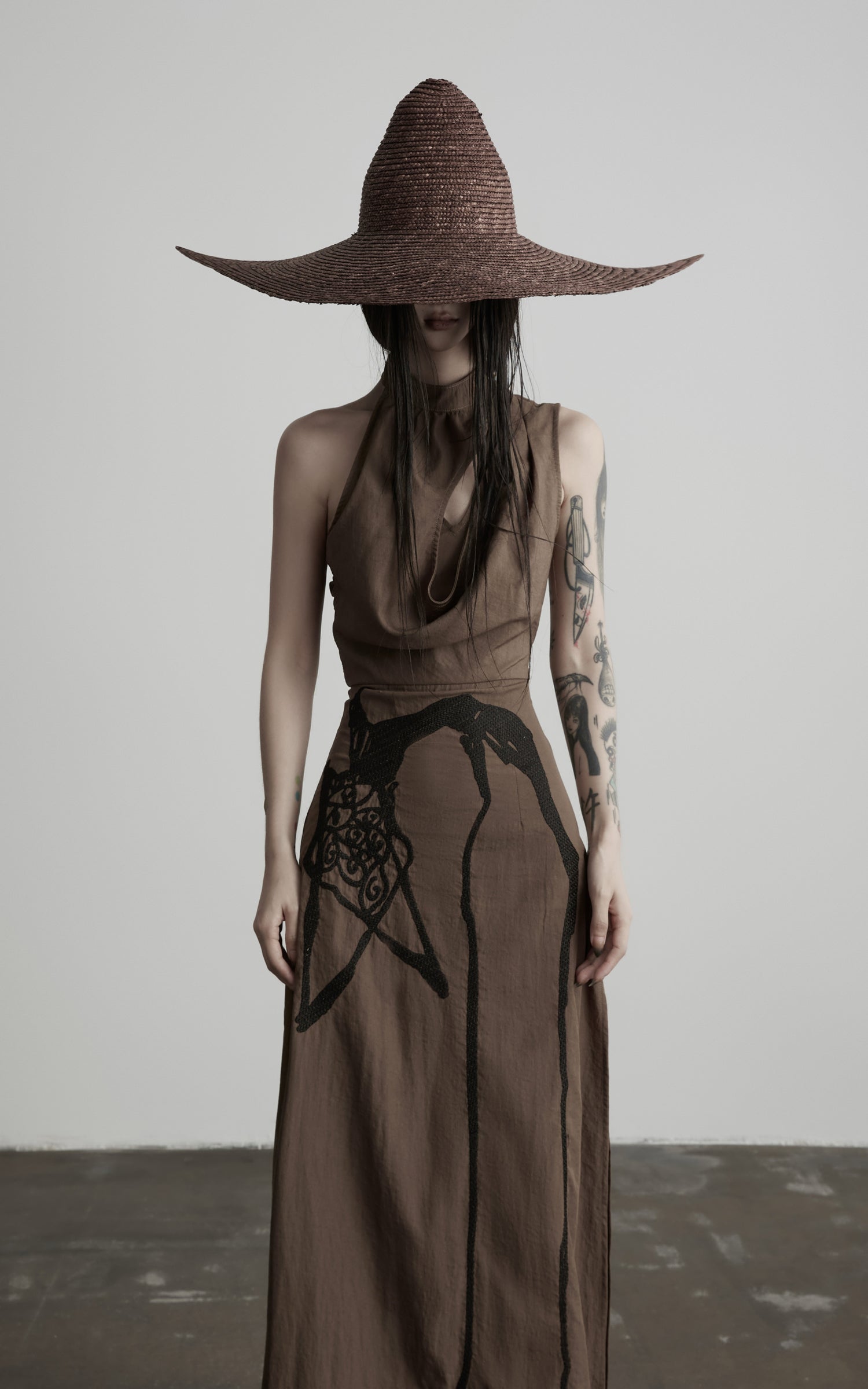 DOINDULGE Halter Cowl Neck Embroidered Maxi Dress